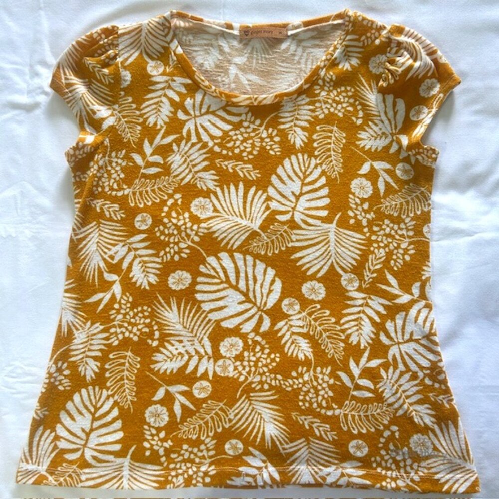 Ginger Mary Ladies Top sz 40 PL Mustard Yellow White read
